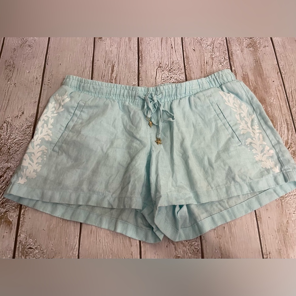 Lilly Pulitzer High Waist linen pale aqua Blue and White Shorts